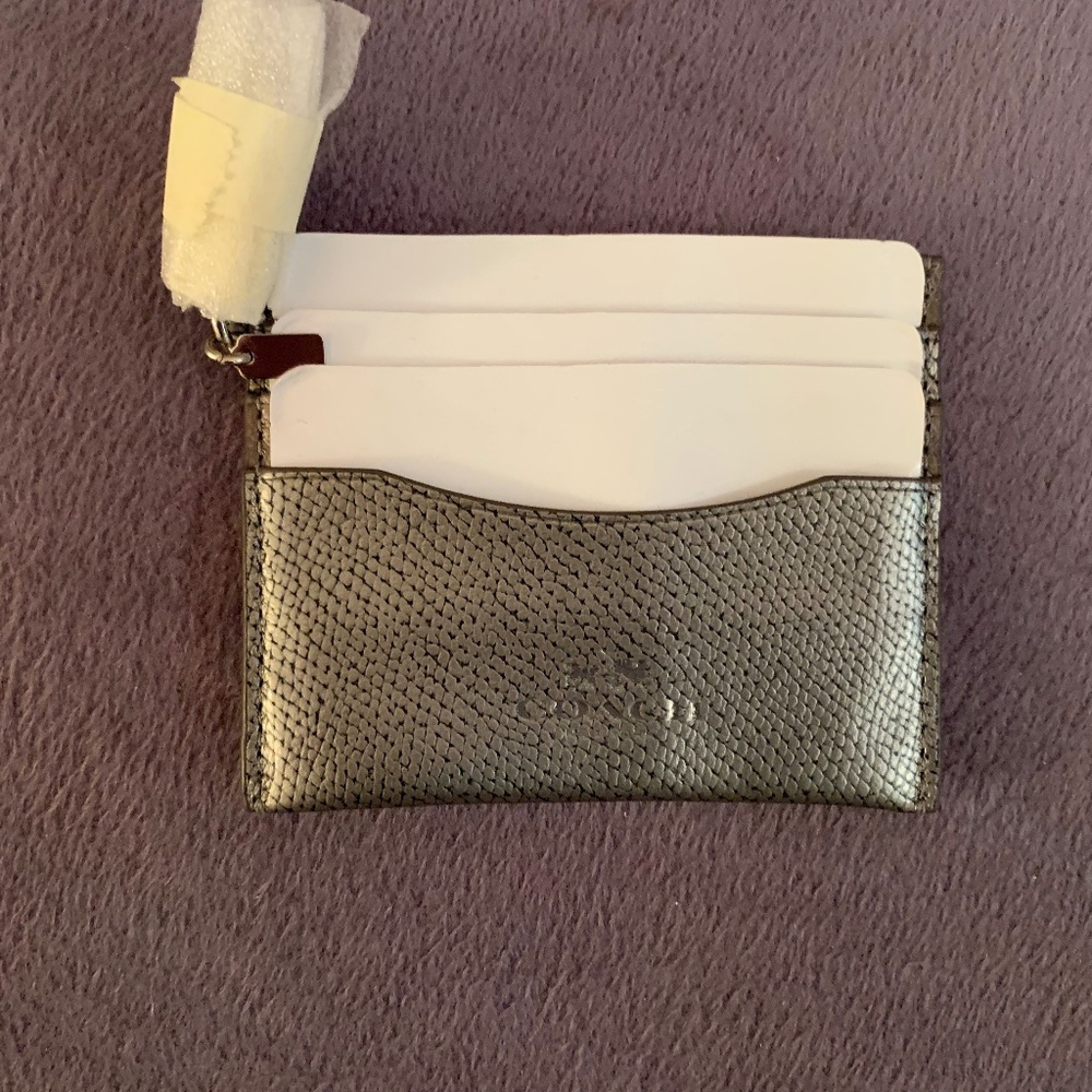 Coach Silver Metallic Mini Coin and Card Wallet